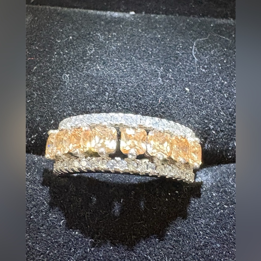 Dazzling 925 Silver Women's Ring, featuring peach and white CZ, size 5